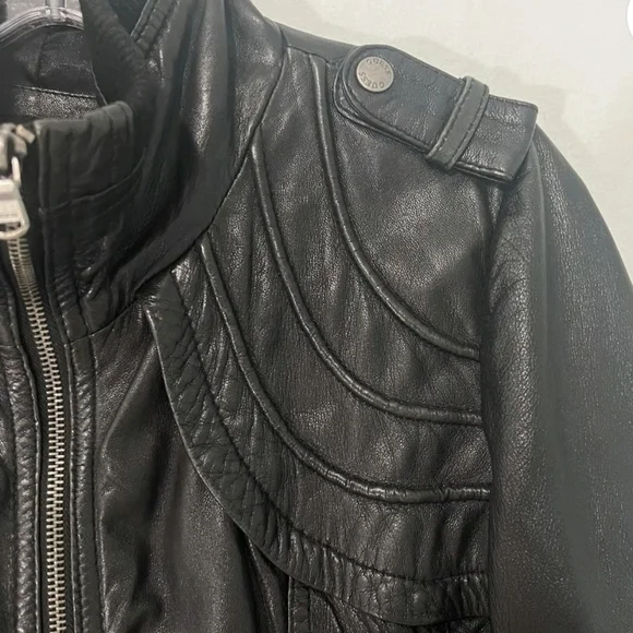 Vintage Y2K Guess Leather Bomber Jacket Sz. Large Black Butter Soft Leather - Picture 4 of 8